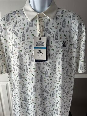 Original Penguin White Polo with Green & Gray Novelty Print